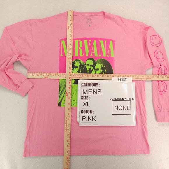 Nirvana Band Casual Crew Neck Graphic Shirt Adult Mens Size Extra Large XL Pink - Picture 6 of 10